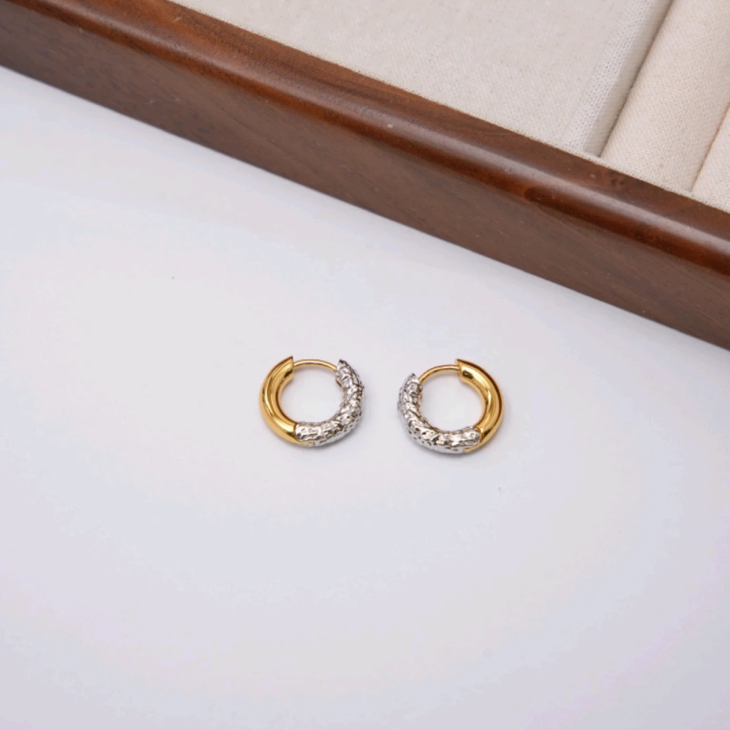YAJUNIEL Two-Tone Textured Round Earrings for Women 24K Gold & White Gold Plated Hypoallergenic Statement Earrings Jewelry Gift