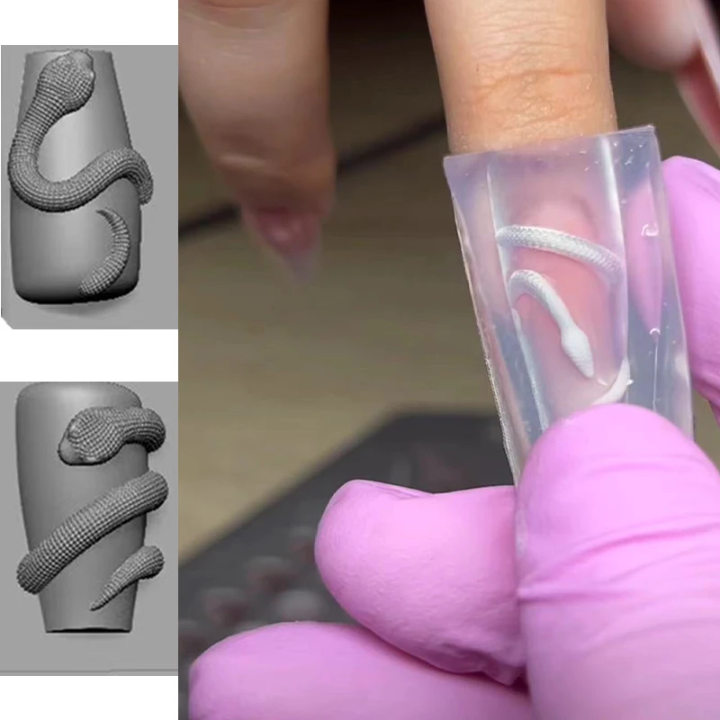 1Pc 3D Snake Nail Silicone Carving Mold Sexy Snake DIY Party Nail Decoration Art Nail Beauty Charm