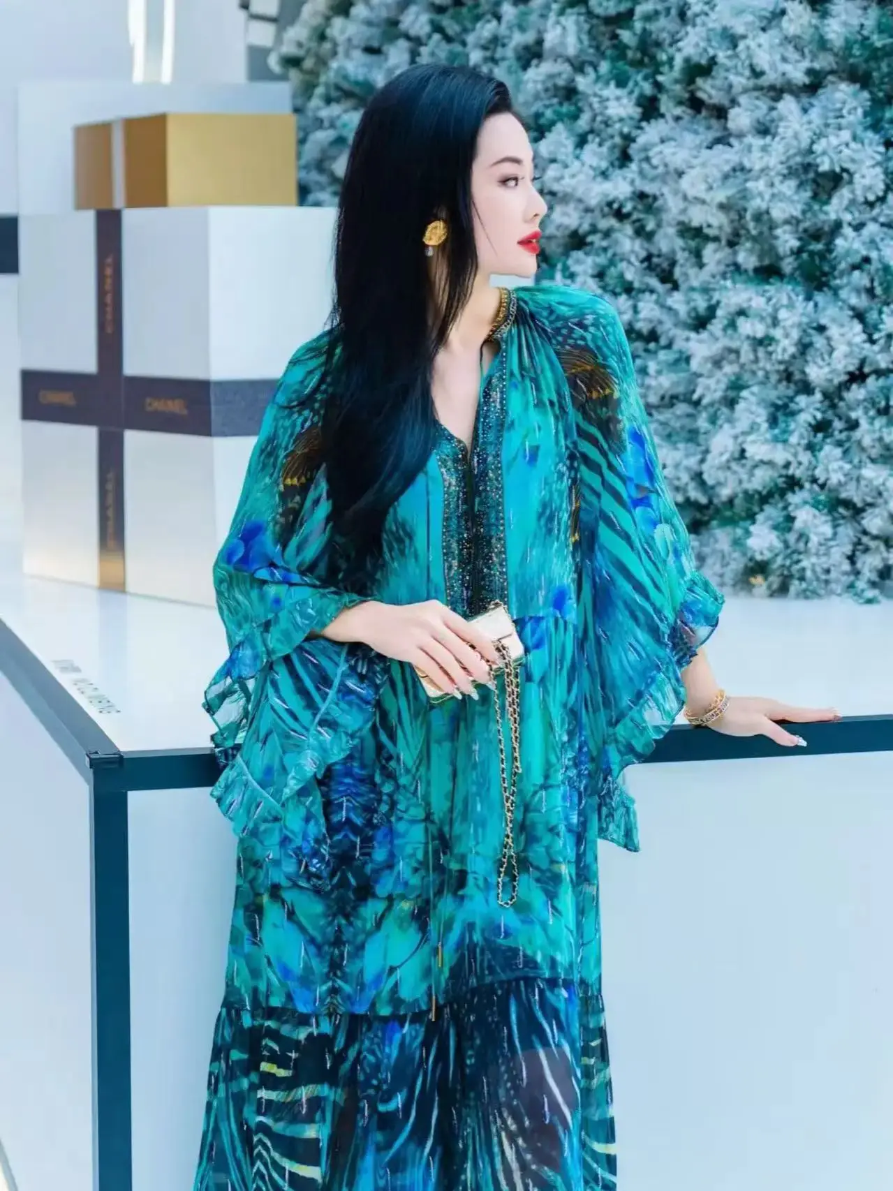 エレガントで豪華なボヘミアン風サマーロング100％シルクドレス