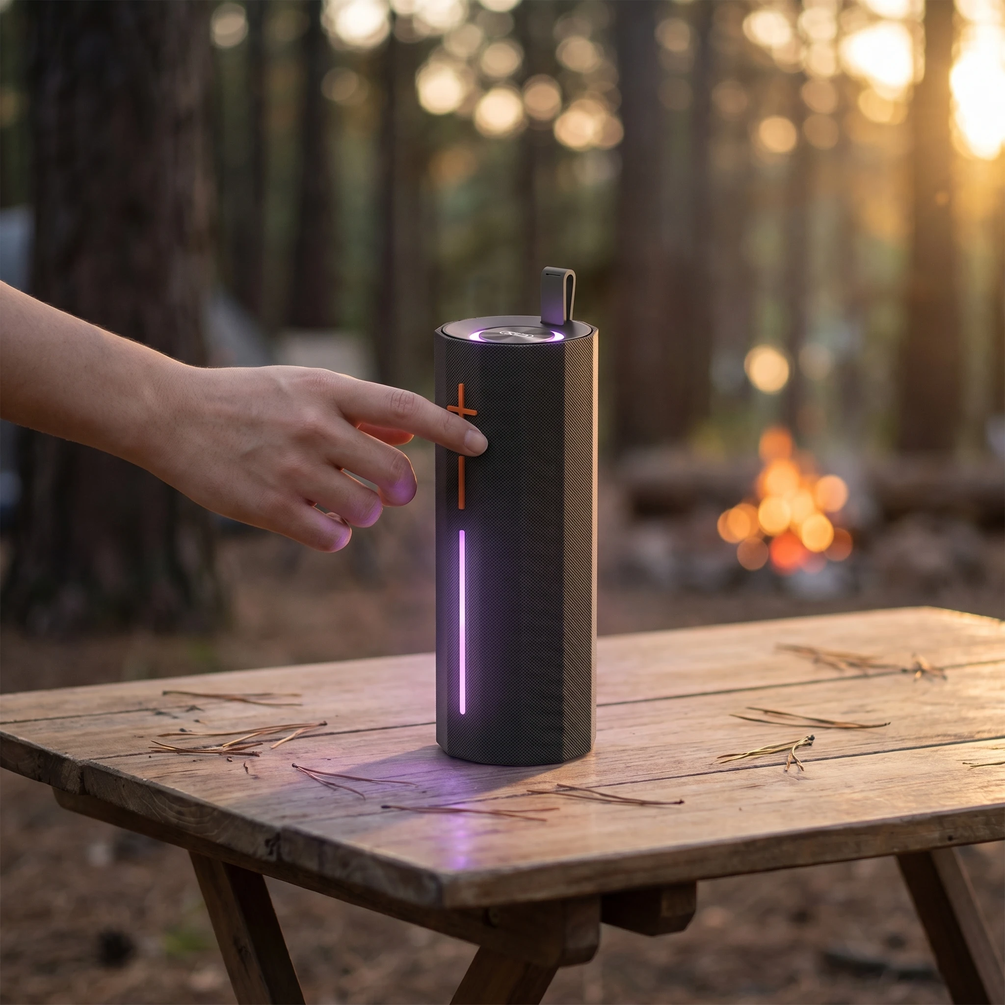 Altavoz Bluetooth Portatil F71 con Luces LED RGB de Colores Sonido Estereo HiFi y Asa de Transporte Oculta Soporta Tarjeta TF y Radio FM Bateria de 1800mAh Conexion Tipo C Ideal para Fiestas Exterior y Decoracion de Escritorio Color Negro Moderno
