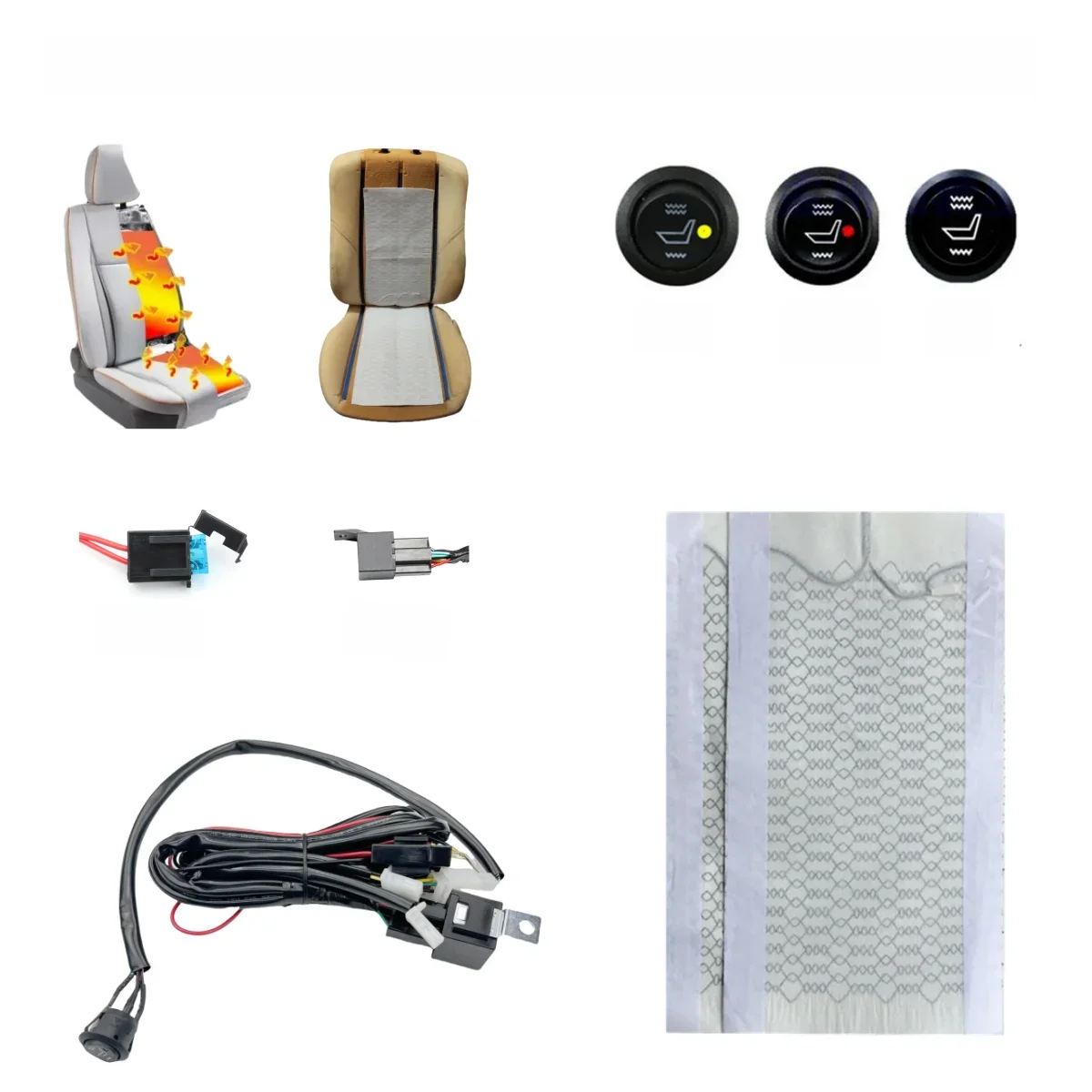 12v Car Seat Heater Universal  Carbon Fiber Car Seat Heat Pads Kit Round Switch Cushion Set Winter Warmer Seat Covers Set