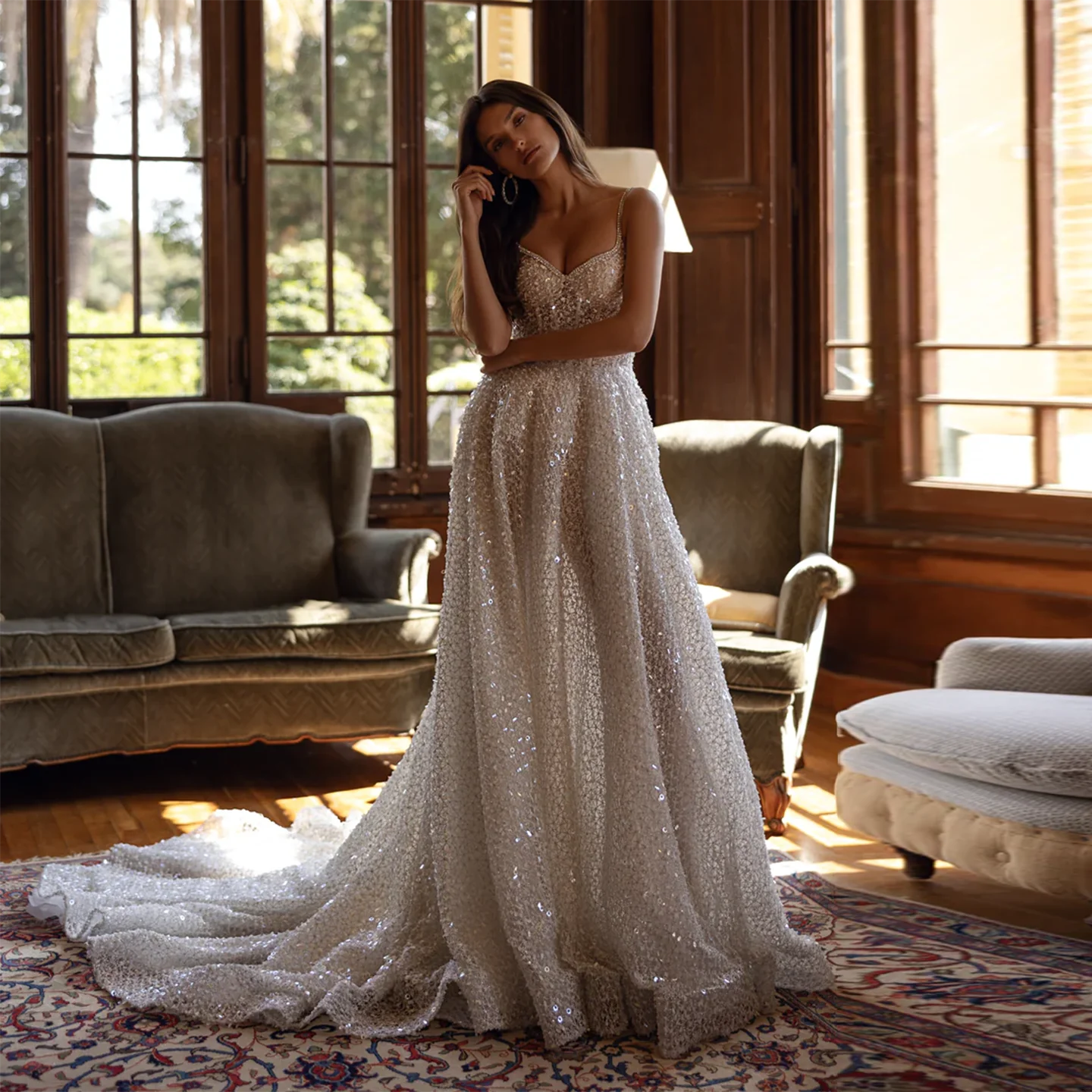 

Sharon Said Exquisite Sweetheart Crystals Tulle Wedding Dress 2025 Luxury A-Line Pearl Sleeveless Bride Gowns SW420 Customized