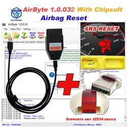 AirByte 1.0.0.32 Software With Chipsoft J2534 Pro VCI Airbag Reset Diagnostic Tool for SRS ECU CAN BUS K-LINE Crash Data Resert