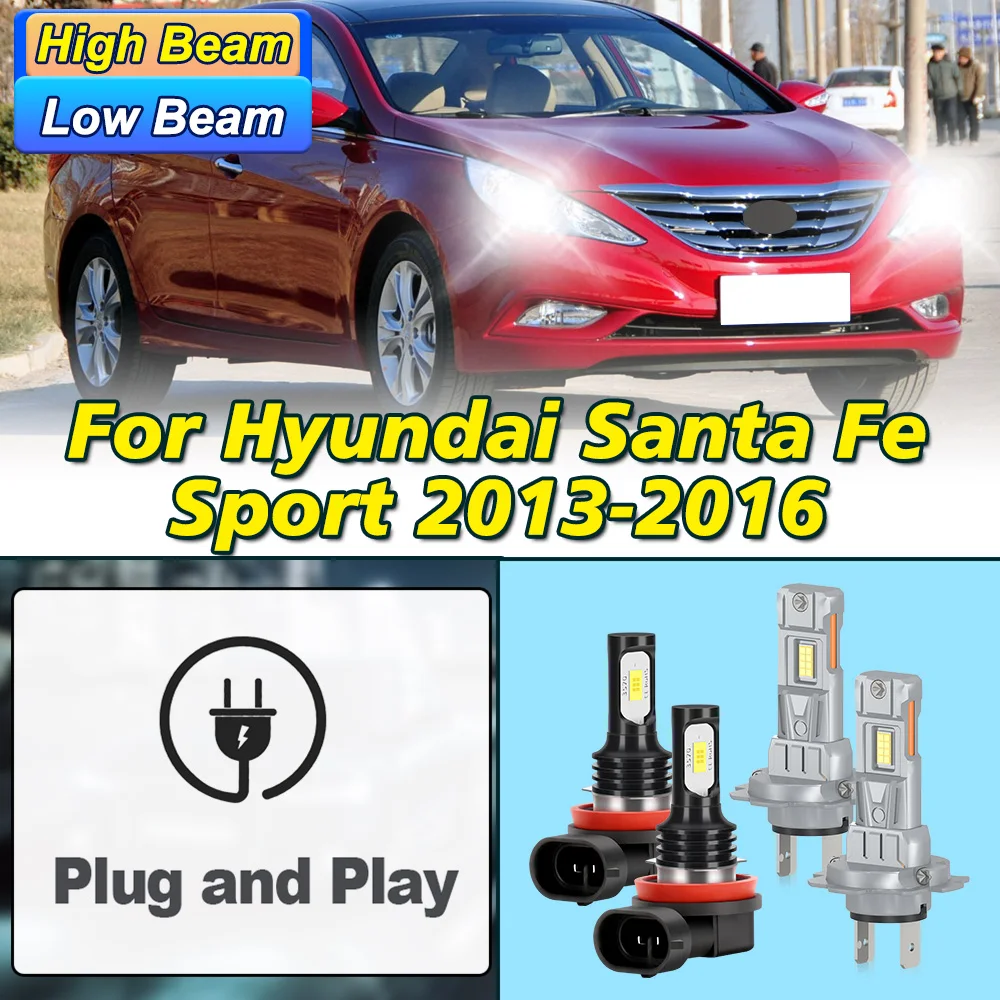 

4PCS H7 H11 LED For Hyundai Santa Fe Sport 2013-2016 180W H7 High Low Beam H11 Fog Lamp IP68 28000LM Plug&Play