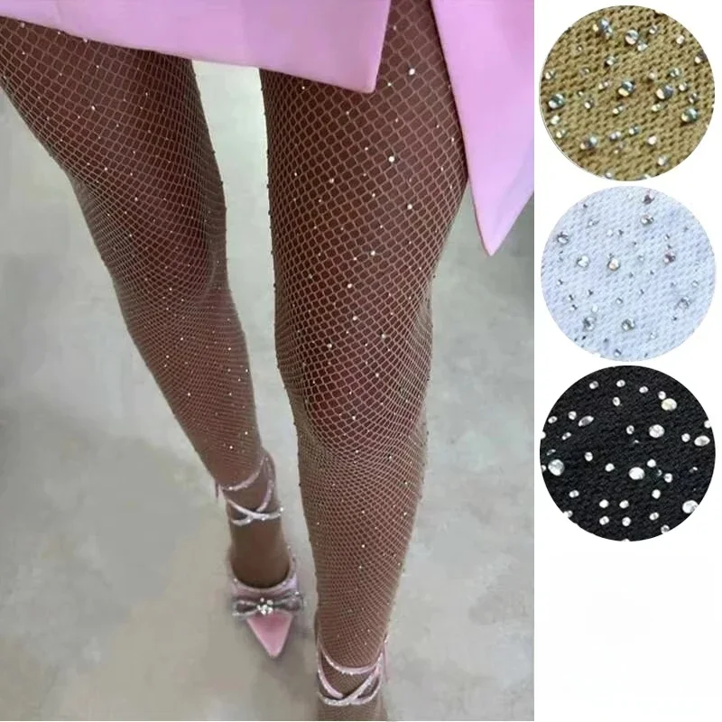 1 paire résille diamant collants pour femmes fête serré Sexy mode brillant Net collants femme mince strass maille bas collants