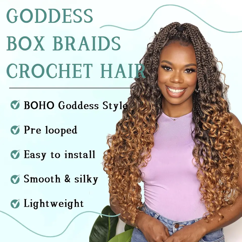 Trenzas de caja sintéticas Goddess con puntas rizadas, pre-enlazadas, estilo bohemio, extensiones para mujer 5