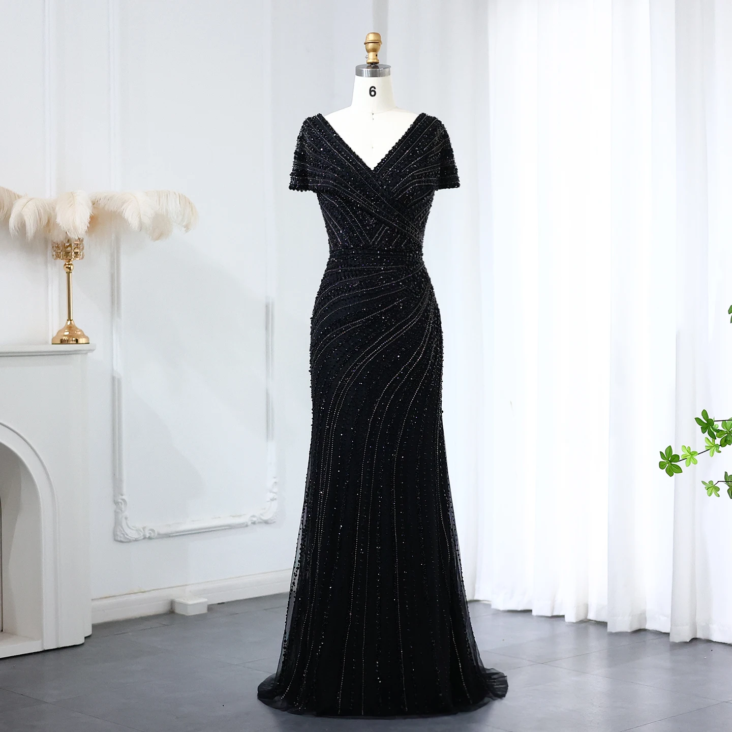 Sharon Said Luxuriöse Dubai Silber-Nude Abendkleider für Hochzeiten, Meerjungfrauenkleid mit Kapärmeln, Arabisches Formelles Partykleid SS045 Maßanfertigung – Detail 23