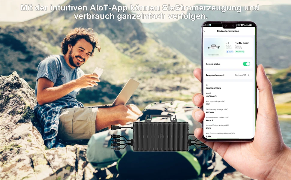 2250W Netzgekoppelter Mikro-Wechselrichter, Solar-Mikrowechselrichter mit WLAN und Bluetooth, 2026 Bestseller AC Wasserdicht 60V PV-Eingang – Detail 4