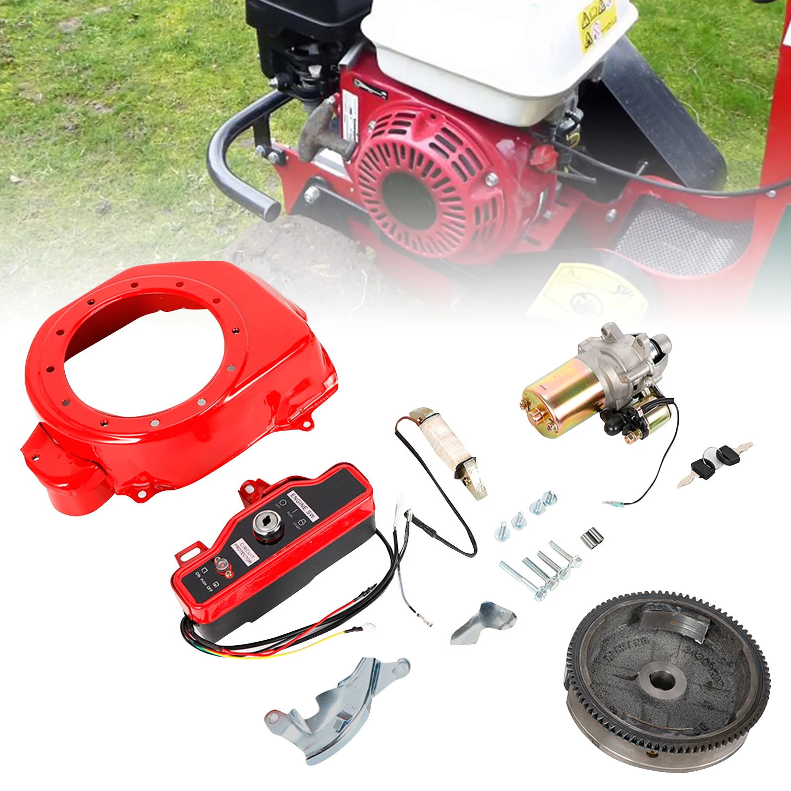 Electric Start Kit Starter Flywheel Switch For Honda GX160 GX200 6.5HP Engine for Construction Sites, Farmland, Ranches Aluminum