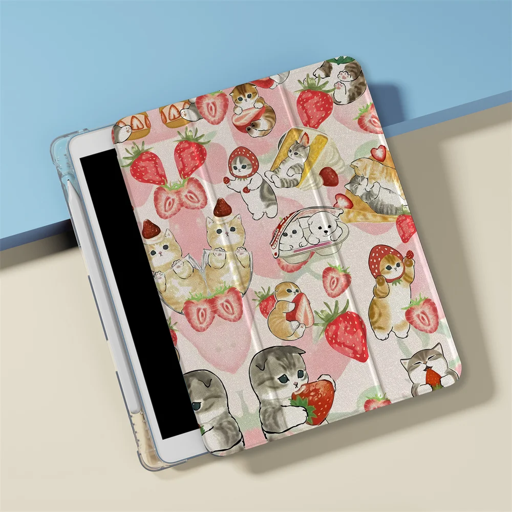 Custodia carina con fragola e gatto adatta per Apple iPad Pro 2024 11 pollici, 2025 Air 5/4 10,9 pollici, iPad 10 9,7 pollici, 10,2 pollici e o