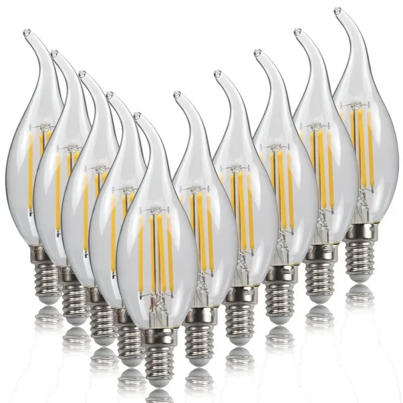 Lâmpada LED de vidro Edison, luz de vela de filamento, antiguidade retro, estilo vintage, branco