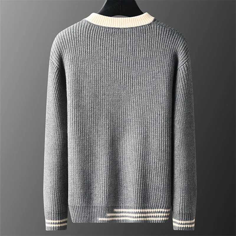 Autumn Winter New Men\'s O Neck Pullover Casual Knitted Sweater Fashion Patchwork Slim Long Sleeve Knit Sweaters Pullovers Men