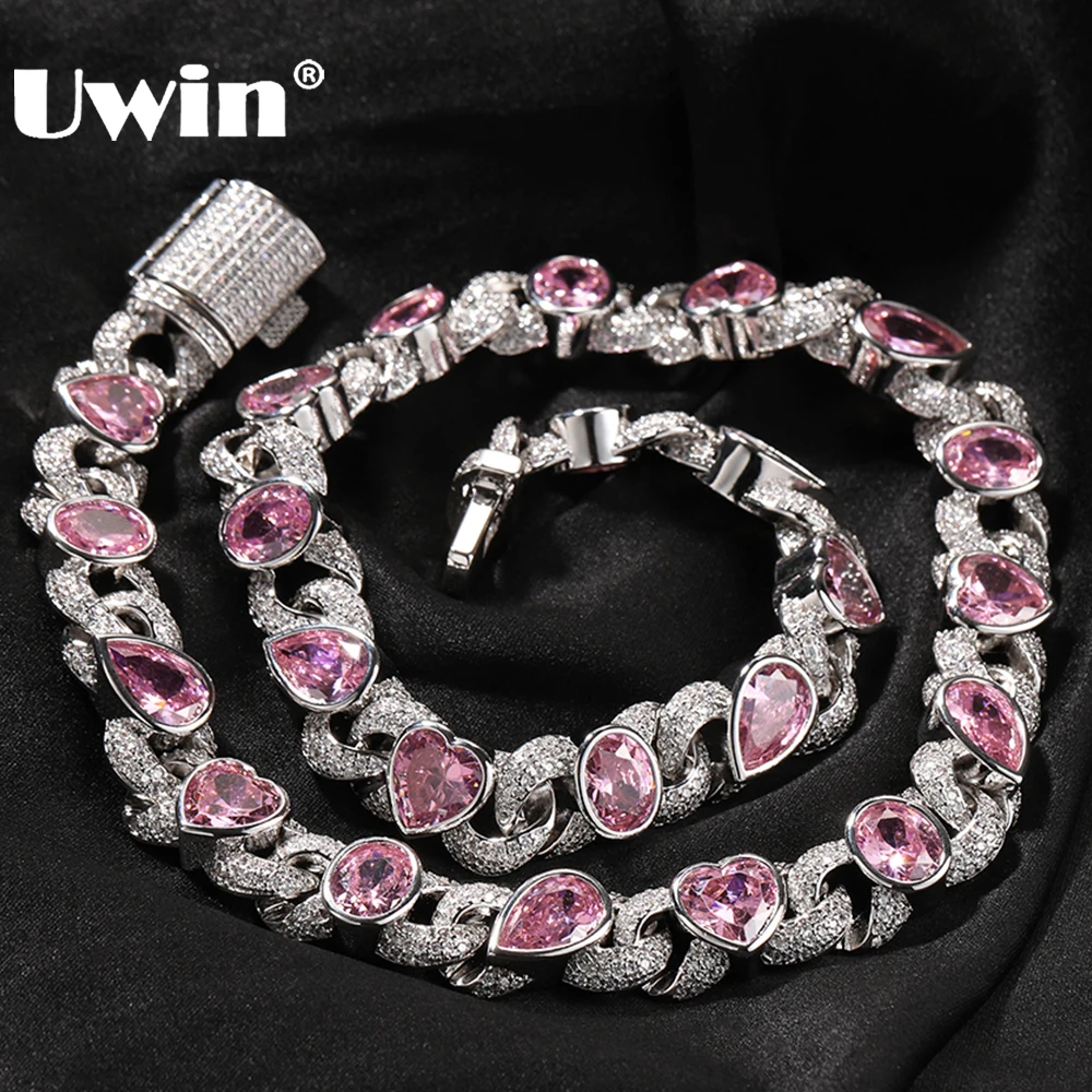 uwin colar infinito para mulheres iced out coracao e gota rosa joias cz fashion presente de natal 12 mm 01