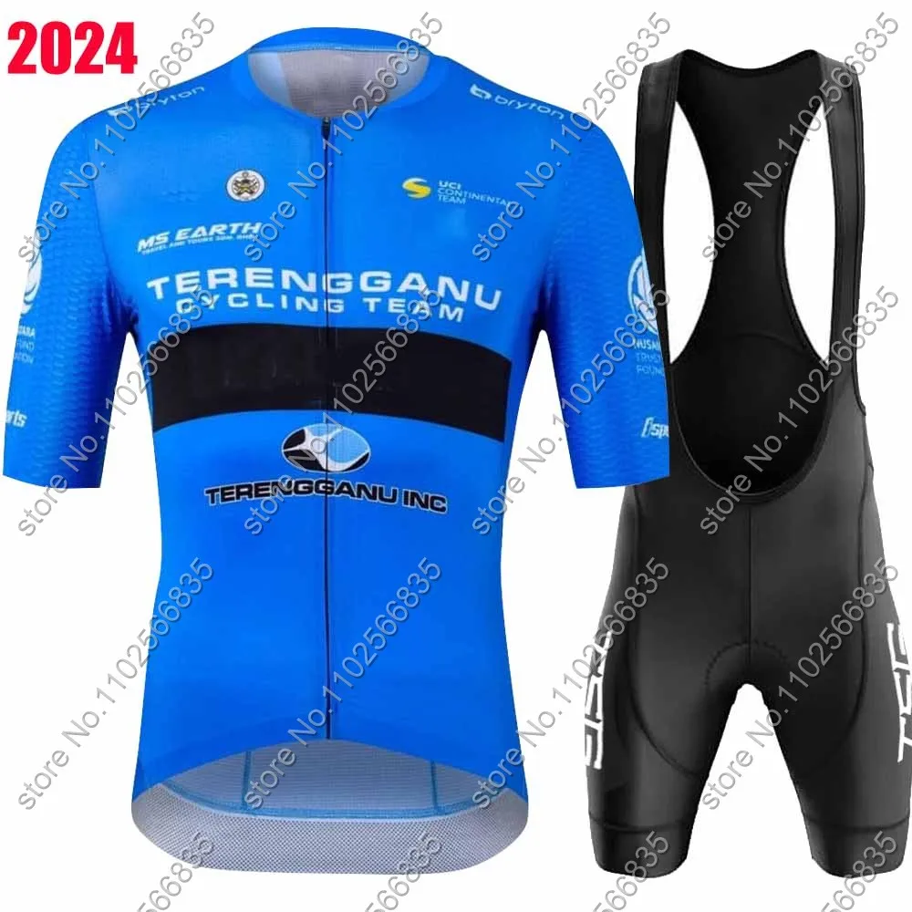 Team Terengganu Cycling Jersey 2024 Men Short Sleeve Blue Malaysia Clothing Road Bike Shirts Suit Bicycle Bib Shorts Maillot