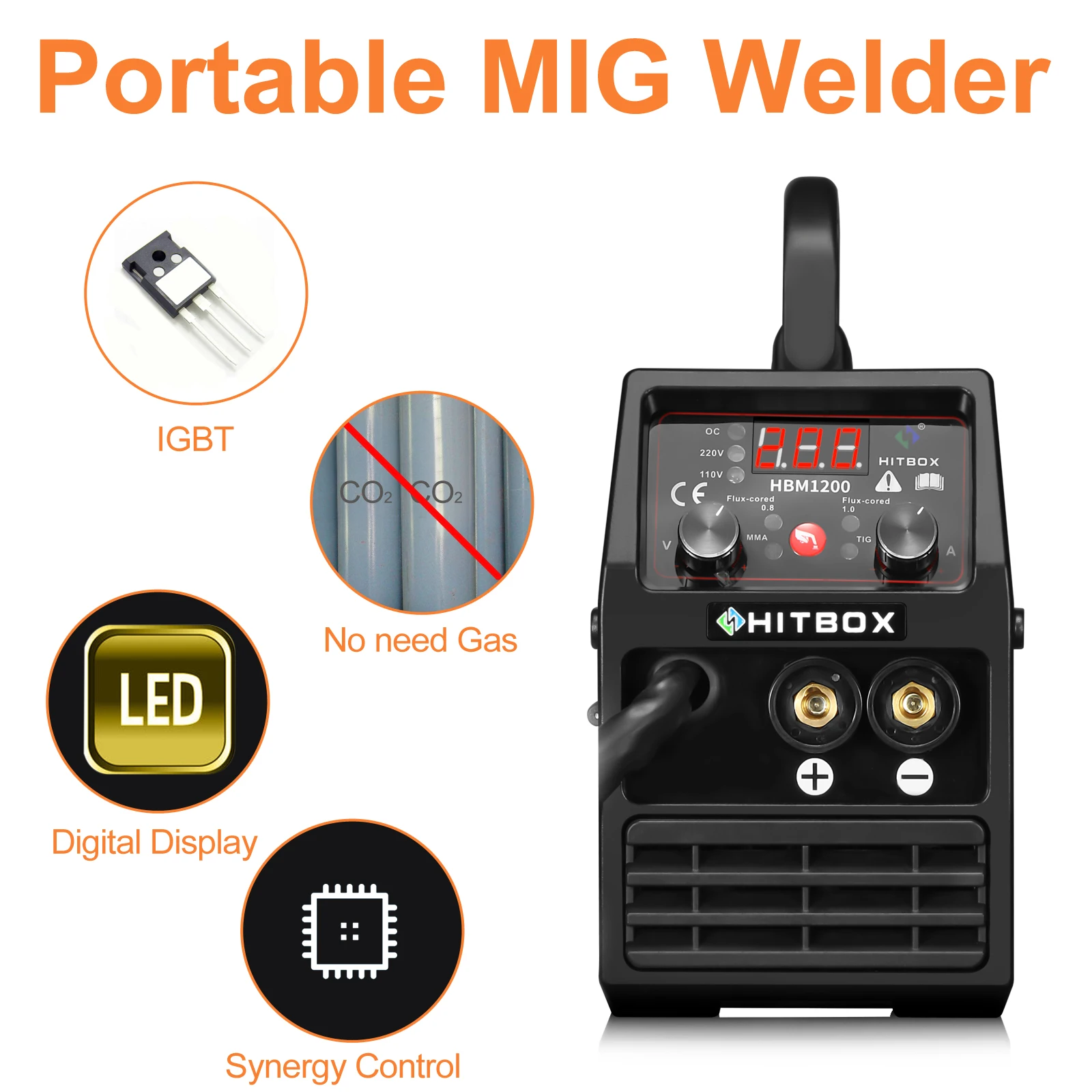 HITBOX 3 in 1 Synergy MIG Welder Semi-Automatic 110V 220V Inverter TIG Argon Arc Gas-Less MIG Welder HBM1200 Welding Machine