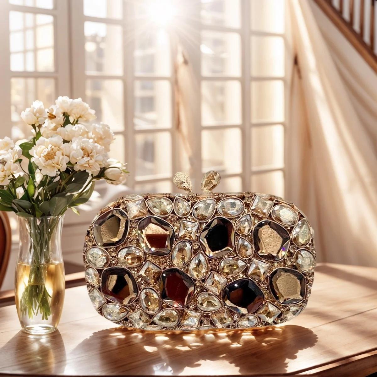 

Stylish Women Crystal Evening Clutch Diamonds Handbag Rhinestone Clutch Bridal Purse for Cocktail Prom Party