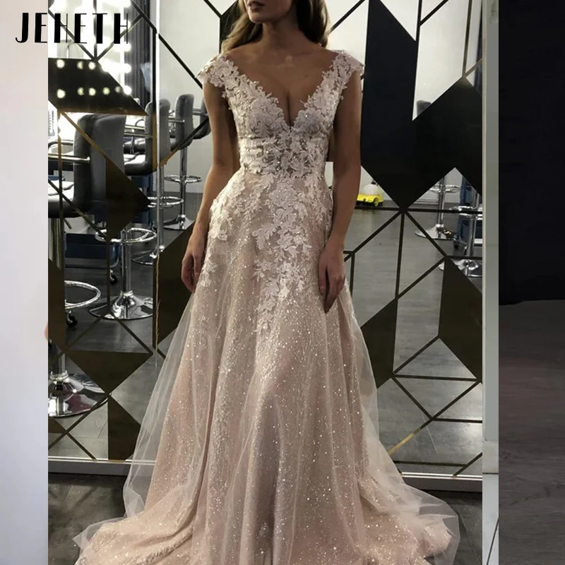 JEHETH Vintage scollo a v splendido pizzo Applique abiti da sposa formale da sposa cresciuto 2024 Vestido De Noival