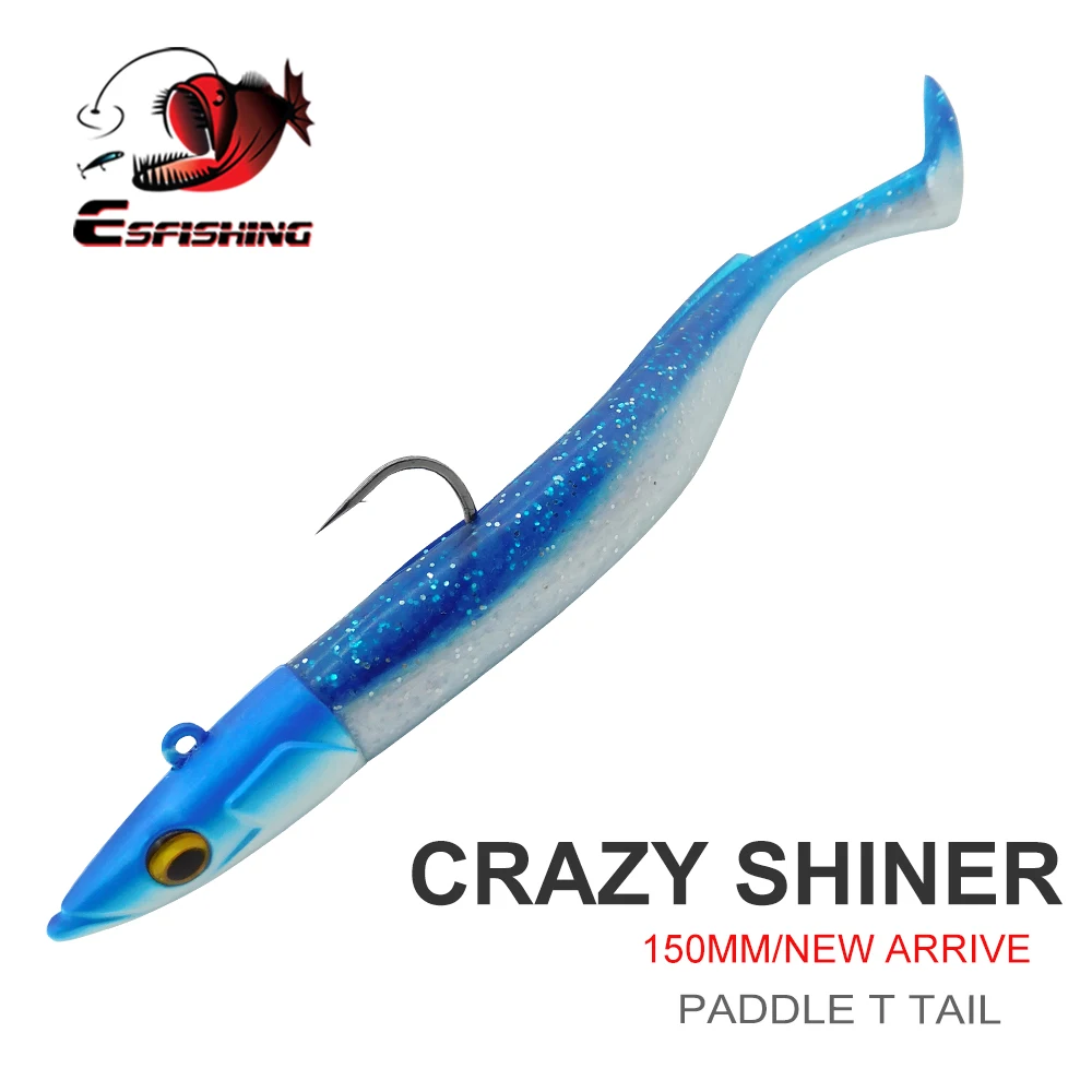 ESFISHING-señuelo de pesca Crazy paddle tail, anguila de mar de 2024mm, sábalo suave para captura grande, cebos de pesca mezclados con anzuelo de