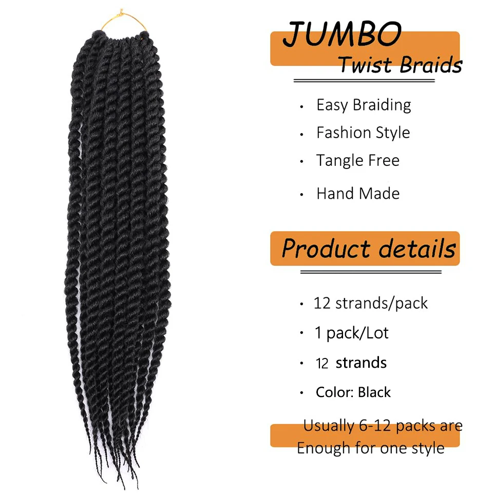 Havana Twist Crochet Hair for Women 1 Pack Jumbo Senegalese Twist Crochet Hair Synthetic Pro-Looped Braiding Hair Extension