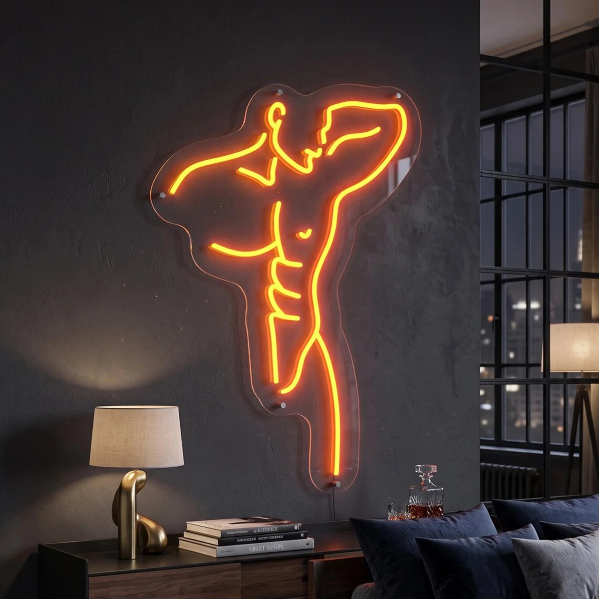 Male Figure Neon Sign Neon Wall Art for Bedroom Bar Gym Decor, Man Cave Sign