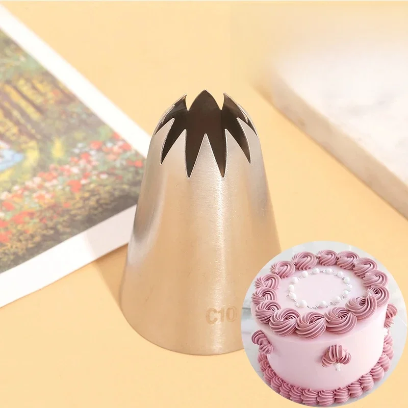 Embouts de glaçage en acier inoxydable, buse de tuyauterie de grande taille, décoration de crème de gâteau, outils de pâtisserie Chi, étoile à 10 dents fermée, C10