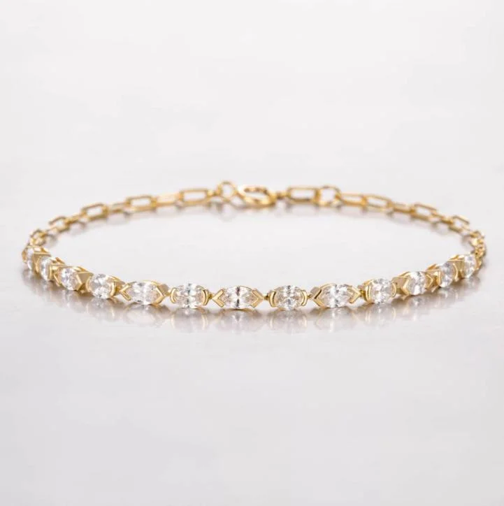 14K Yellow Gold Paperclip Chain Tennis 1.66g 1.39ct-13pcs CVD Lab‑Grown Brilliant Cut Diamond NGTC Certified, Wholesale