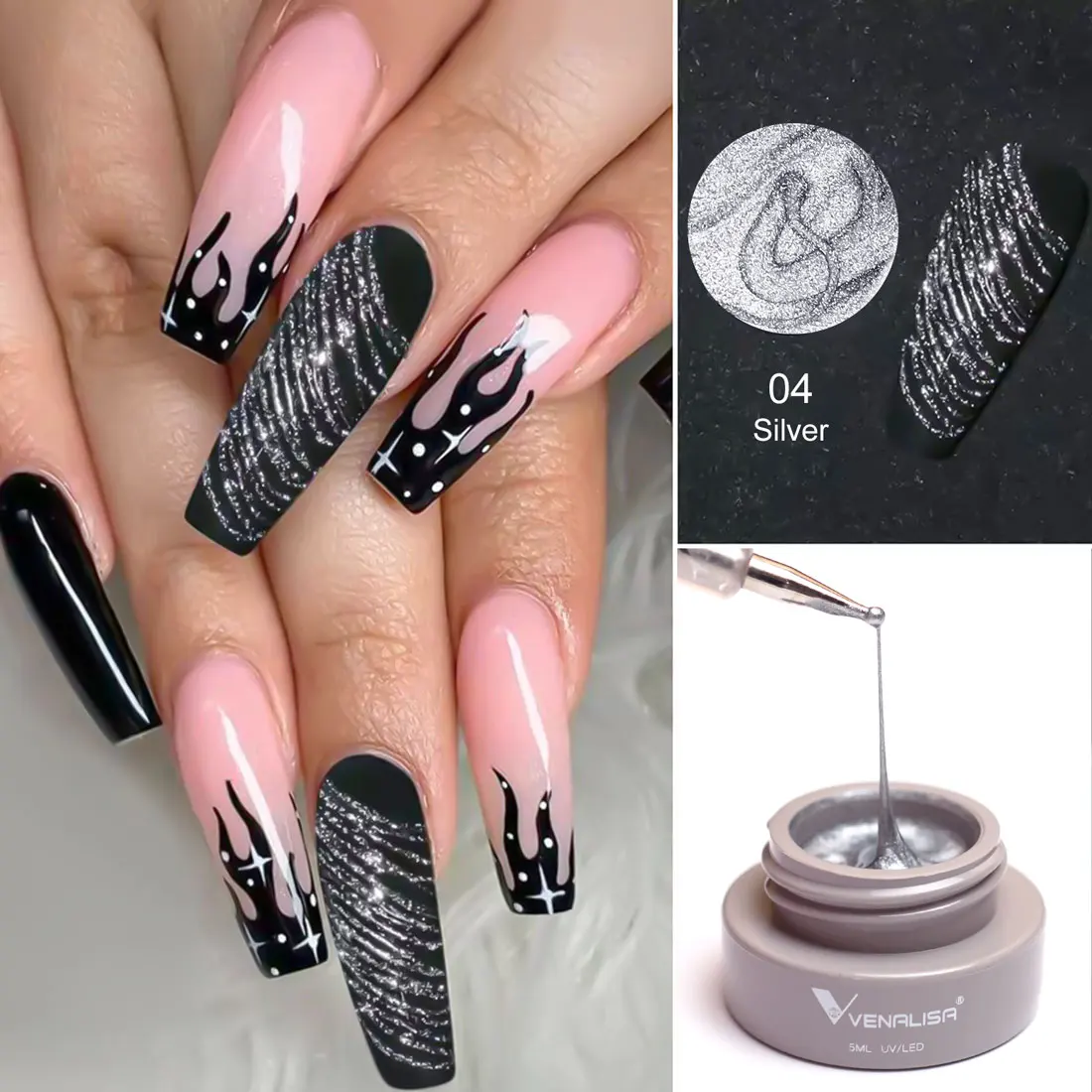 VENALISA Spider Liner Painting Gel New Formula Fast Design Roségoldfarbe Soak Off UVLED Nagelmaniküre Web Line Nagelgelpoliermittel – Detail 16