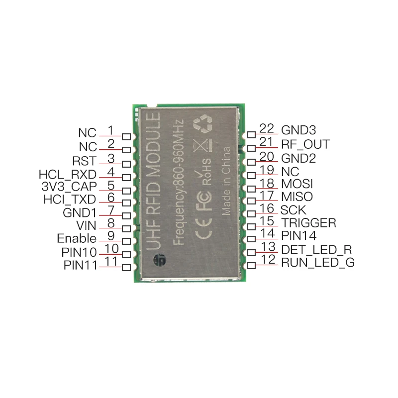 Full Frequency 860-960Mhz Tiny Size UHF RFID Module RF Power Gain -2~25dbm Adjustable Reader Wirter Wtih StampSolder