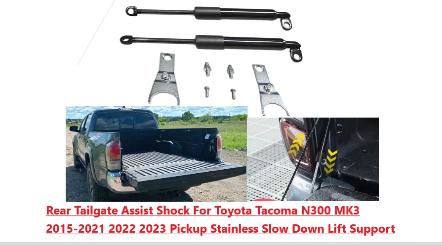 

2x Rear Tailgate Assist Shock For Toyota Tacoma N300 MK3 2015-2023 Pickup Stainless Slow Down Lift Support Gas Struts Damper Rod