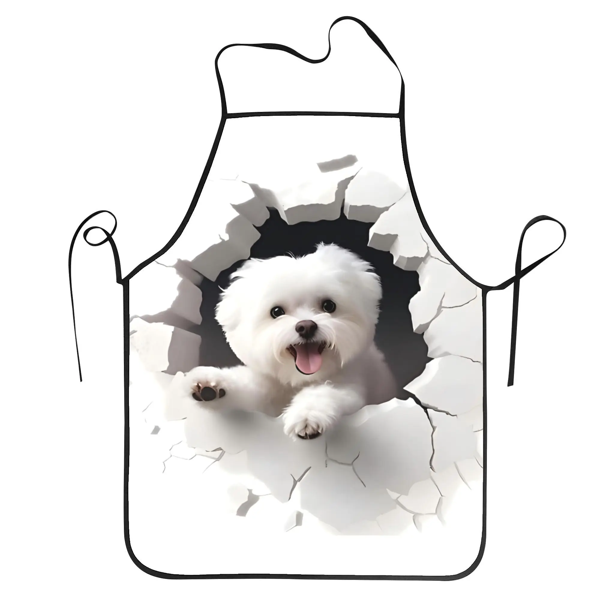 1 Piece of Cute Bichon Frise Dog Apron with Vintage Wall-Bre
