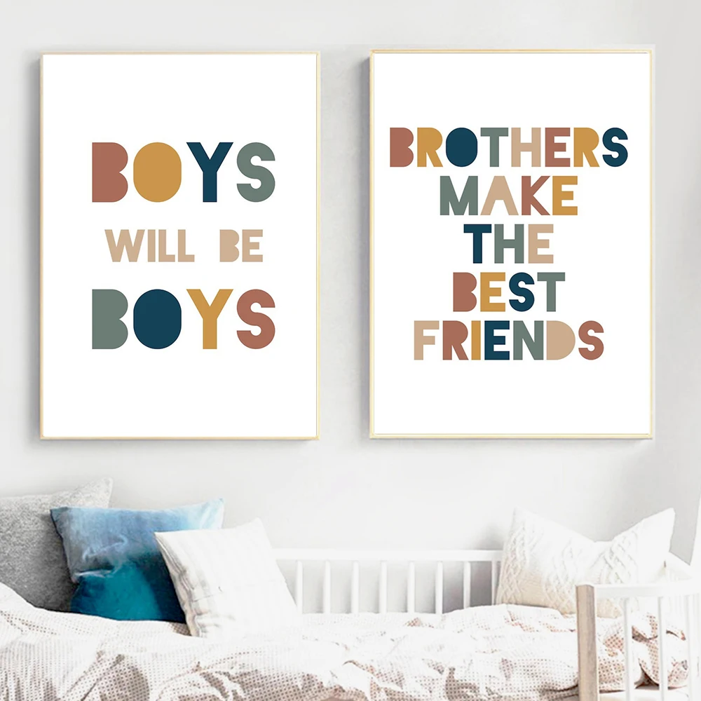 

Wall Art Canvas Painting Brothers Make The Best Friend Cartoon Posters And Prints Wall Pictures For Kids Room Bedroom Decoration