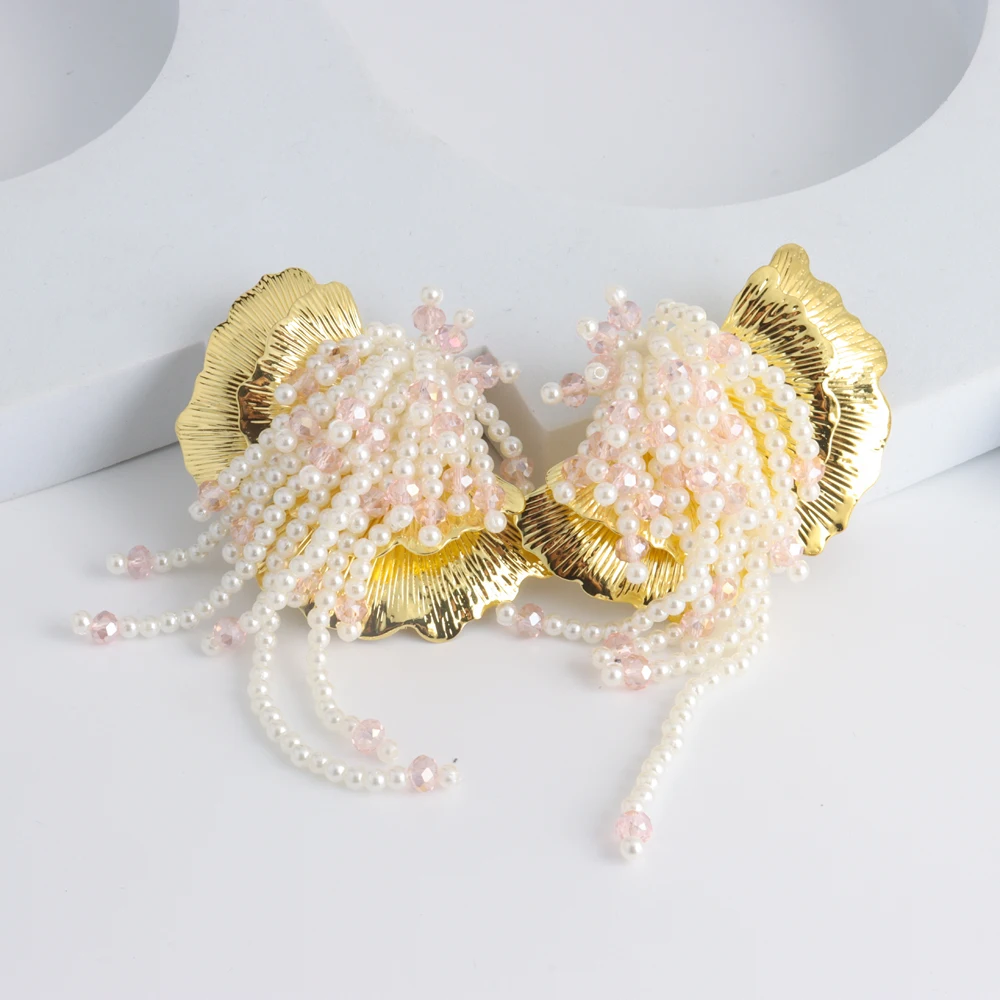 Perlenanhänger und große Ohrringe, Schmuckset für Frauen, Nigeria, Hochzeit, Party, Geschenk, modischer Armreif, Ring, Ohrring-Set, Jewelle – Detail 9