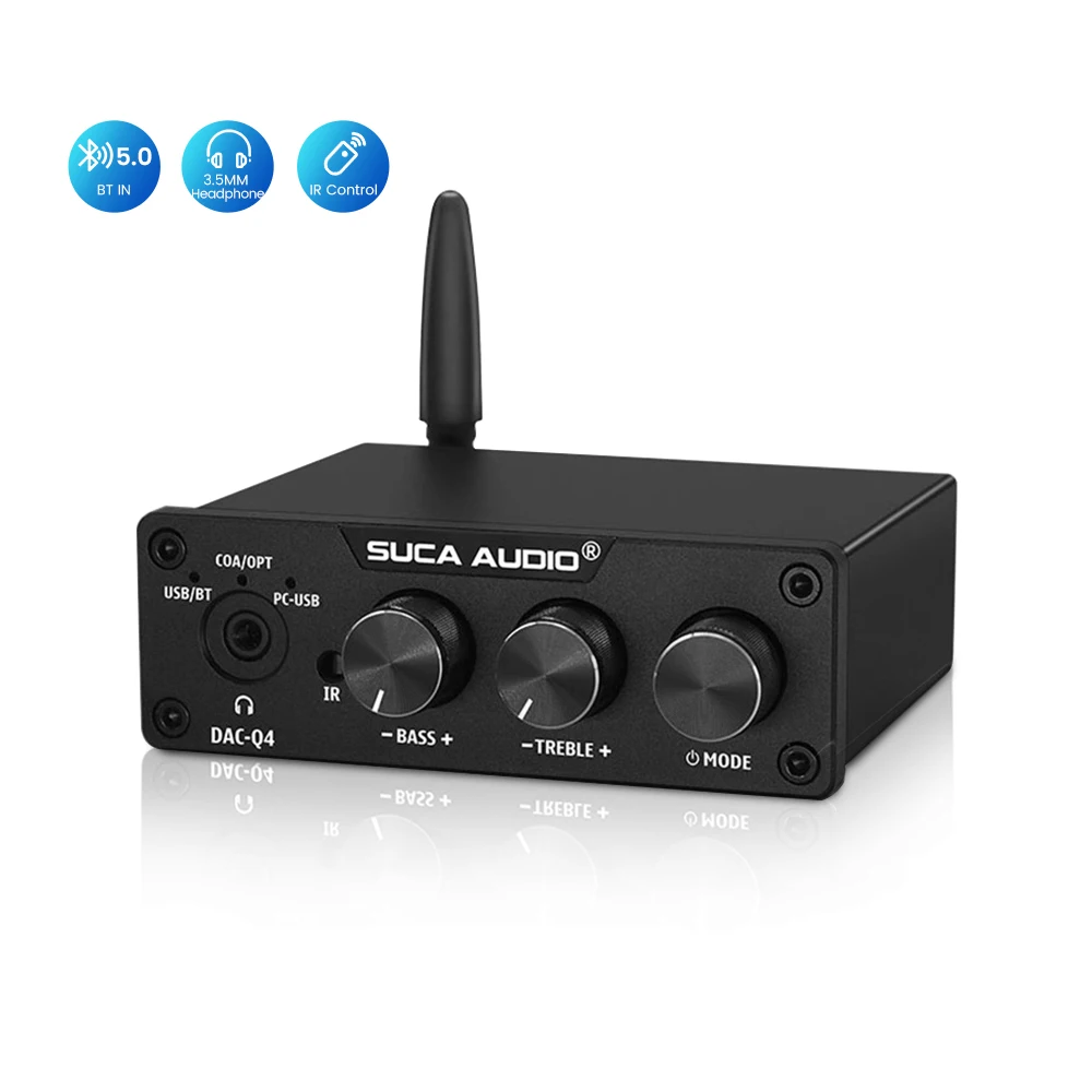 

SUCA DAC-Q4 Mini Ddigital to Analog Converter Bluetooth 5.0 Receiver S/PDIF USB DAC COAX / OPT Headphone Amplifier 24Bit/192K