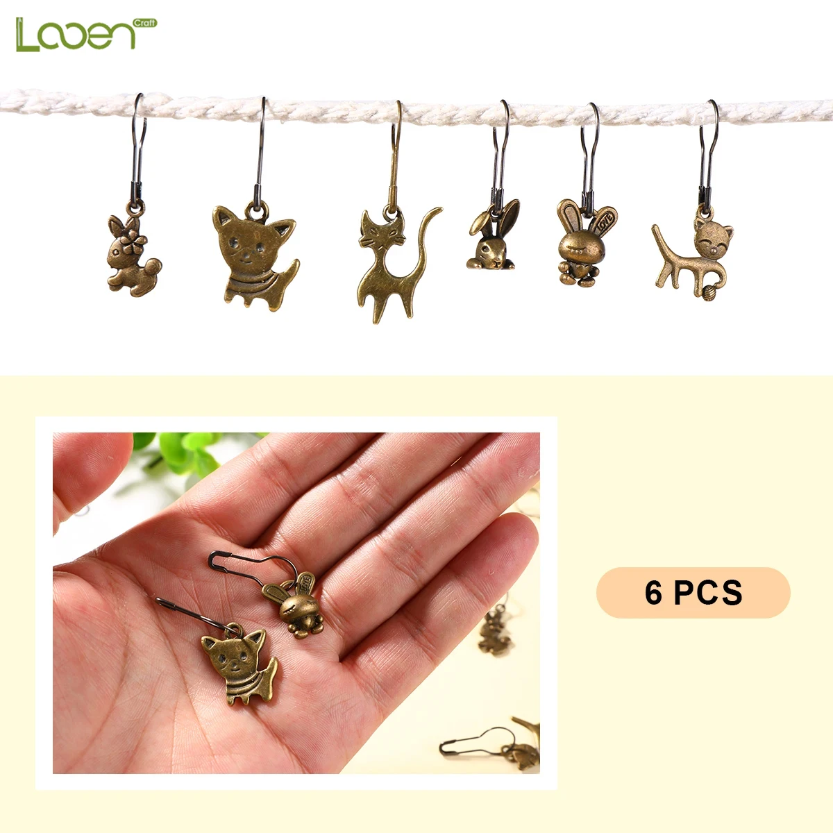 Metal stitch markers for yarn weaving, handmade DIY knitting, retro cartoon marker number clips view 2