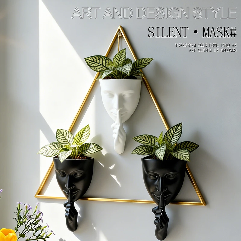 Matte Silent Face Mask Resin Wall Hanging Planter Abstract Human Head Wall Mounted Flower Pot Entryway Wall Art Decor Ornament
