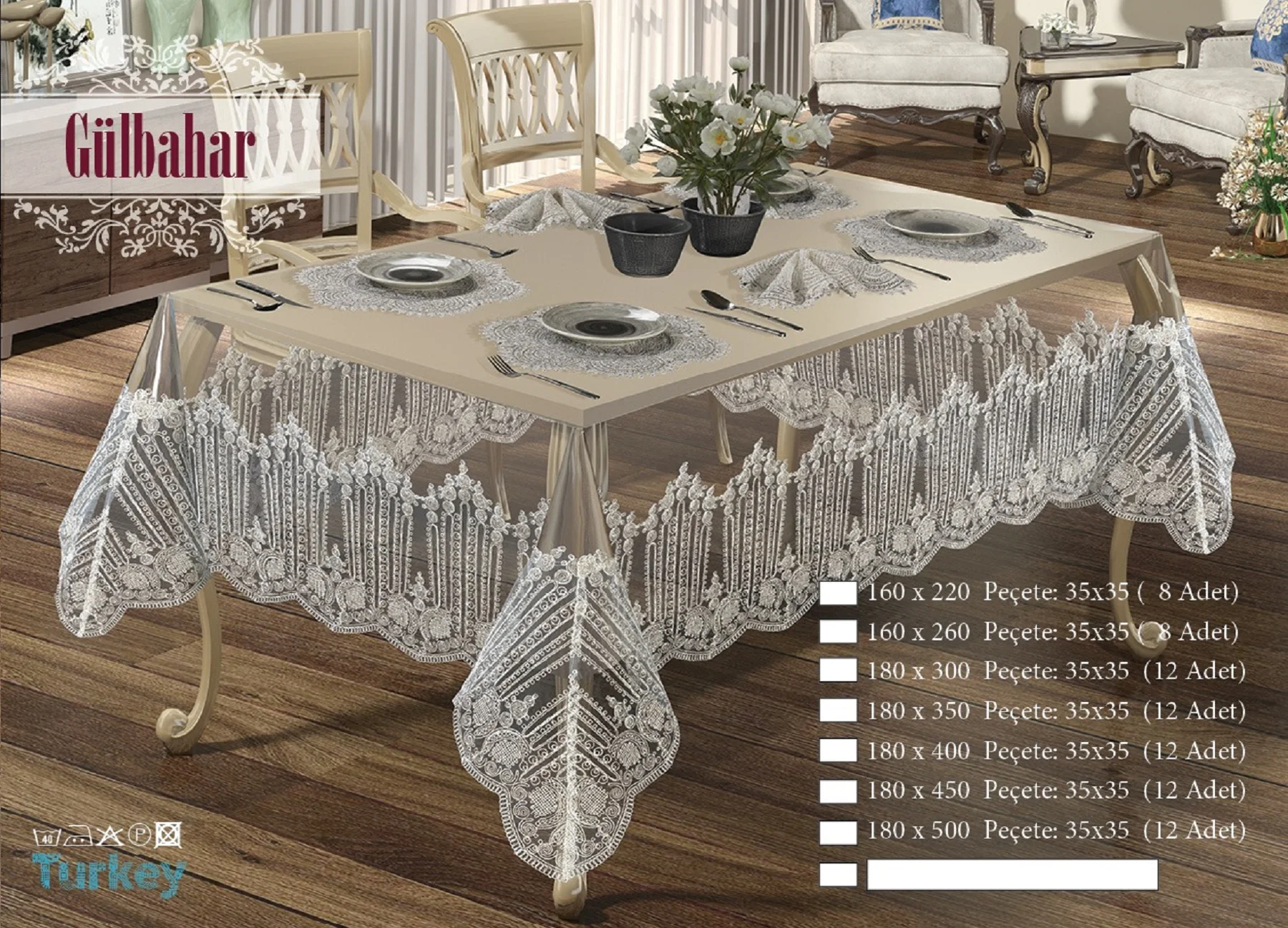 Gülbahar Velvet Fabric French Guipure 25 Piece Dinnerware Luxury Table Cloth Party Special Occasion Home Decor Hotel Wedding