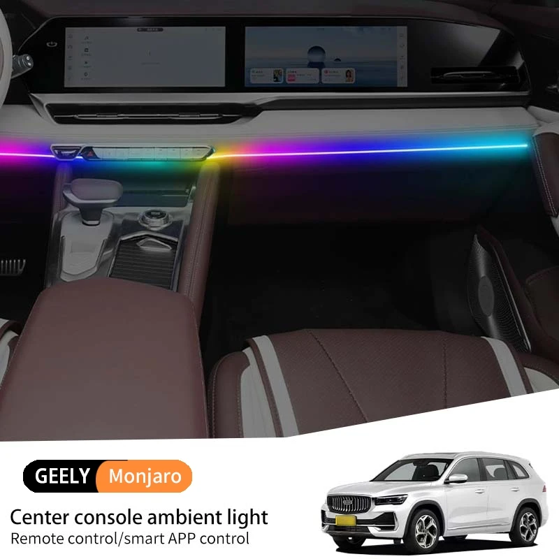 

For Geely Xingyue L Monjaro 2021-2024 Car Center Console Ambient Light 64 Single Color RGB Remote Control/smart APP Multi-Mode