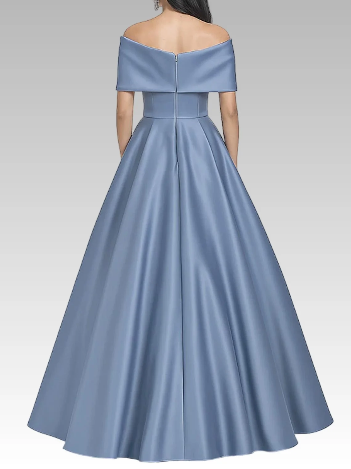 Aライン オフショルダー 半袖 サテン フロアレングス フリル イブニングドレス 結婚式のゲスト プロムドレス 2025 無料カスタマイズ