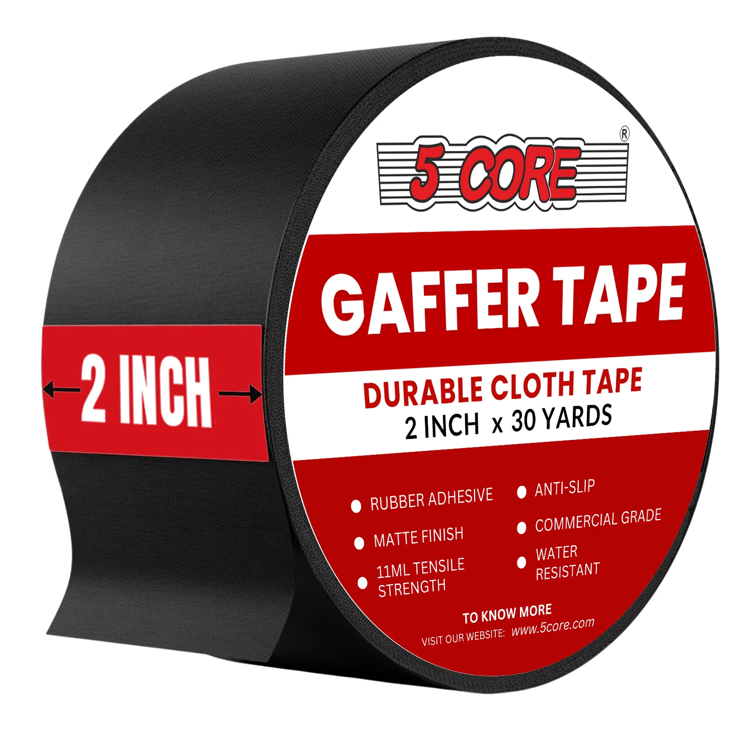 

5 Core Gaffers Tape 2 Inch 30 Yards Professional Black Pro Gaff Tape Non Reflective Water Resistant