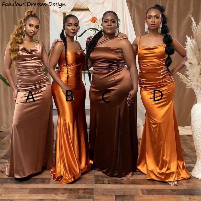 Plus Size Brown Bridesmaid Dresses One Shoulder Long Mermaid With Slit Wedding Party Dress For African Women Maid Of Honor AliExpress