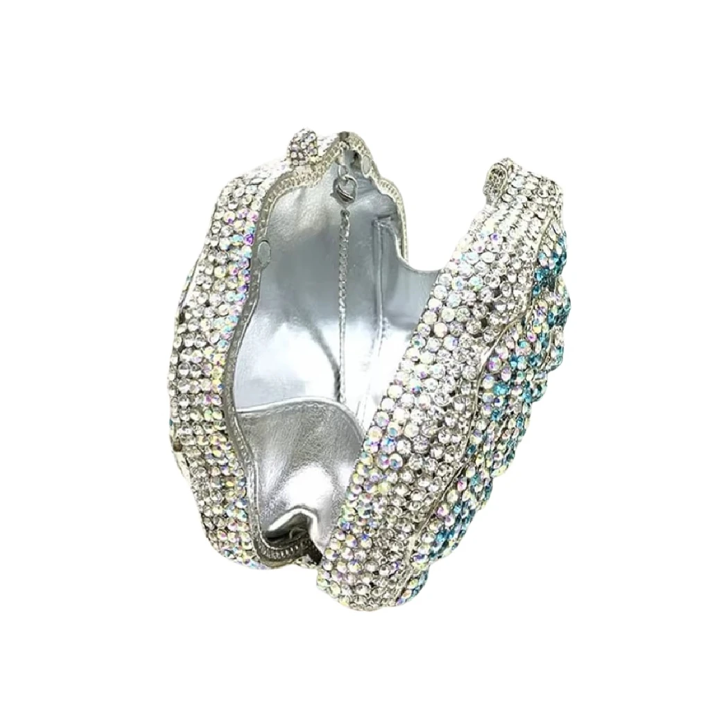 Rose Shape Rhinestone Evening Bag for Women Vintage Flower Crystal Clutch Wedding Purse Handbag for Dating Prom