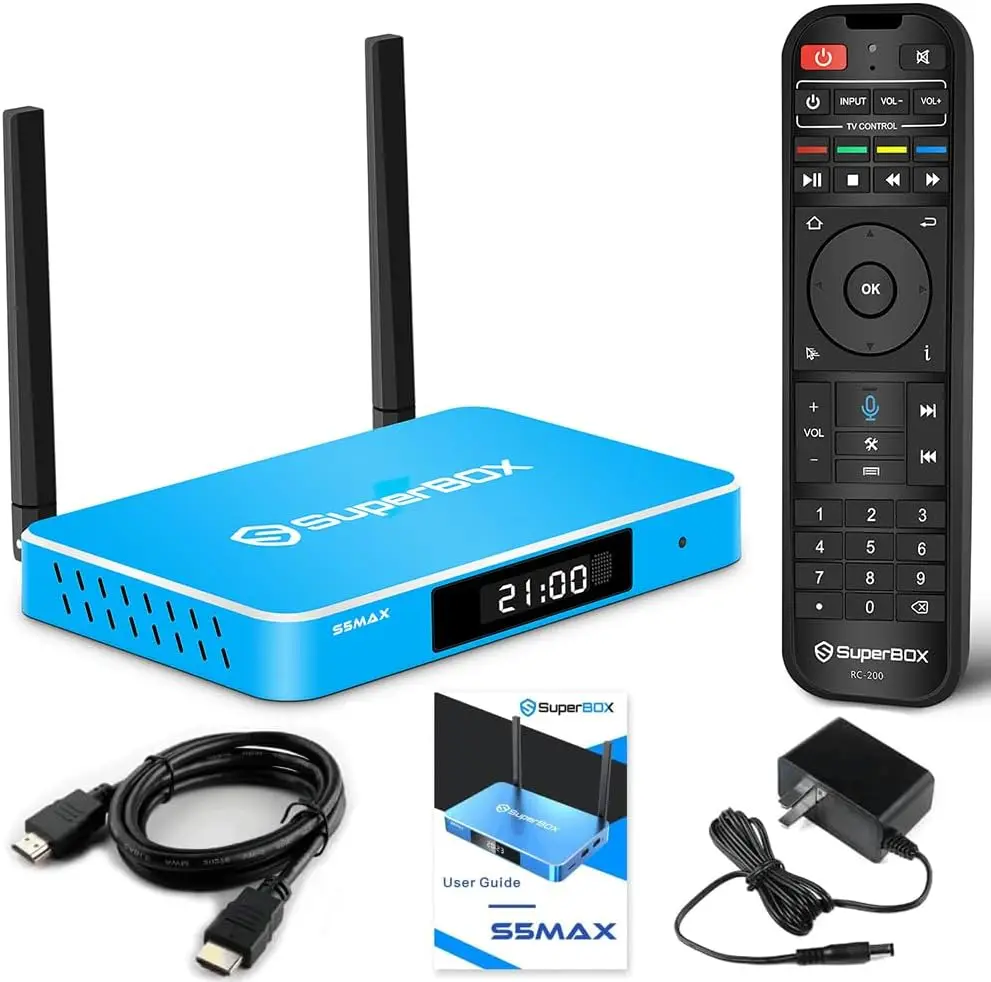 SuperBox S5 Max, 2024 Newest TV Box Includes IR Remote with Voice Command and TV Control, Premium HDMI Cable, 4K Ultra HD