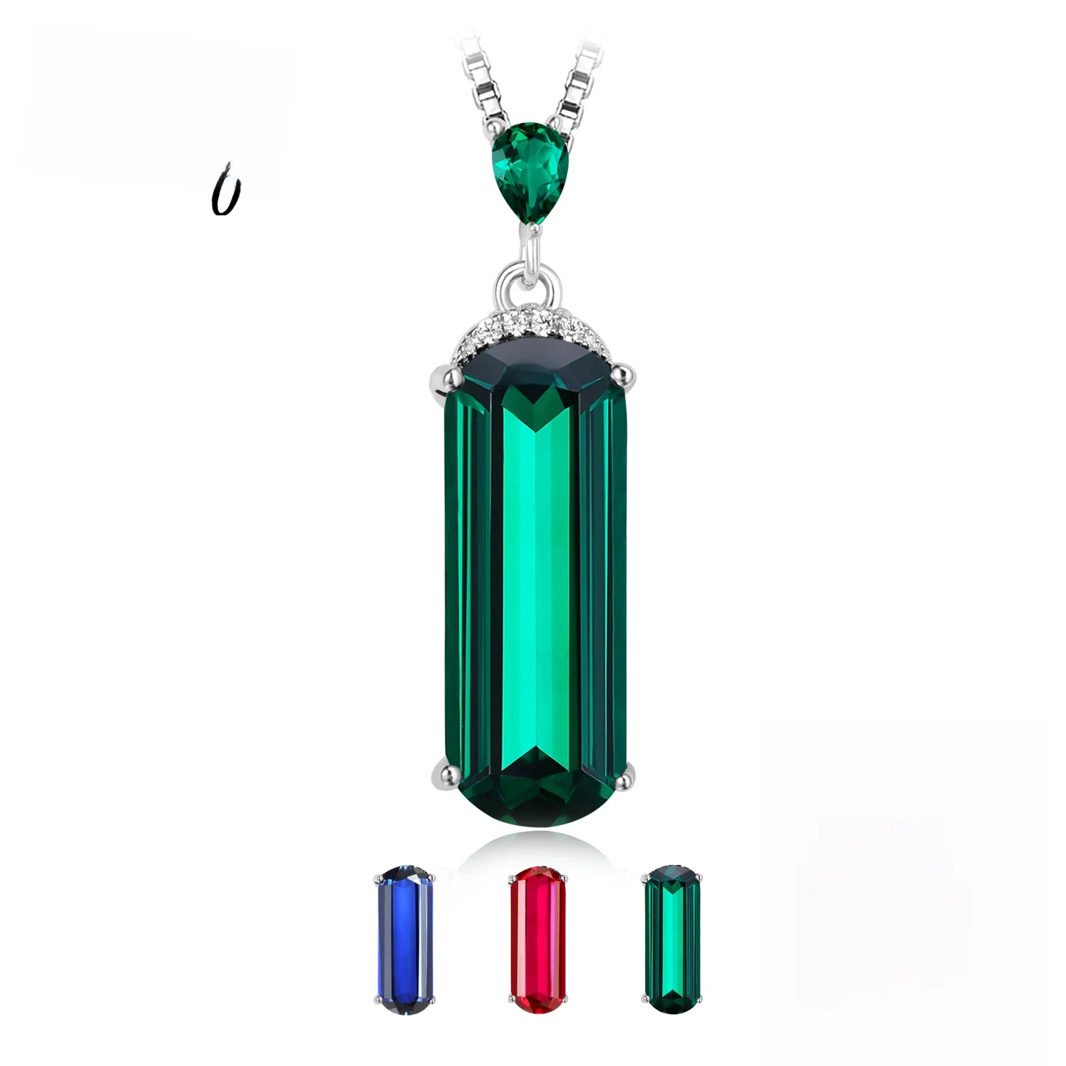 Potiy Created Sapphire Ruby Simulierter Nano Grüner Smaragd 925er Sterlingsilber Anhänger Halskette für Frauen Keine Kette