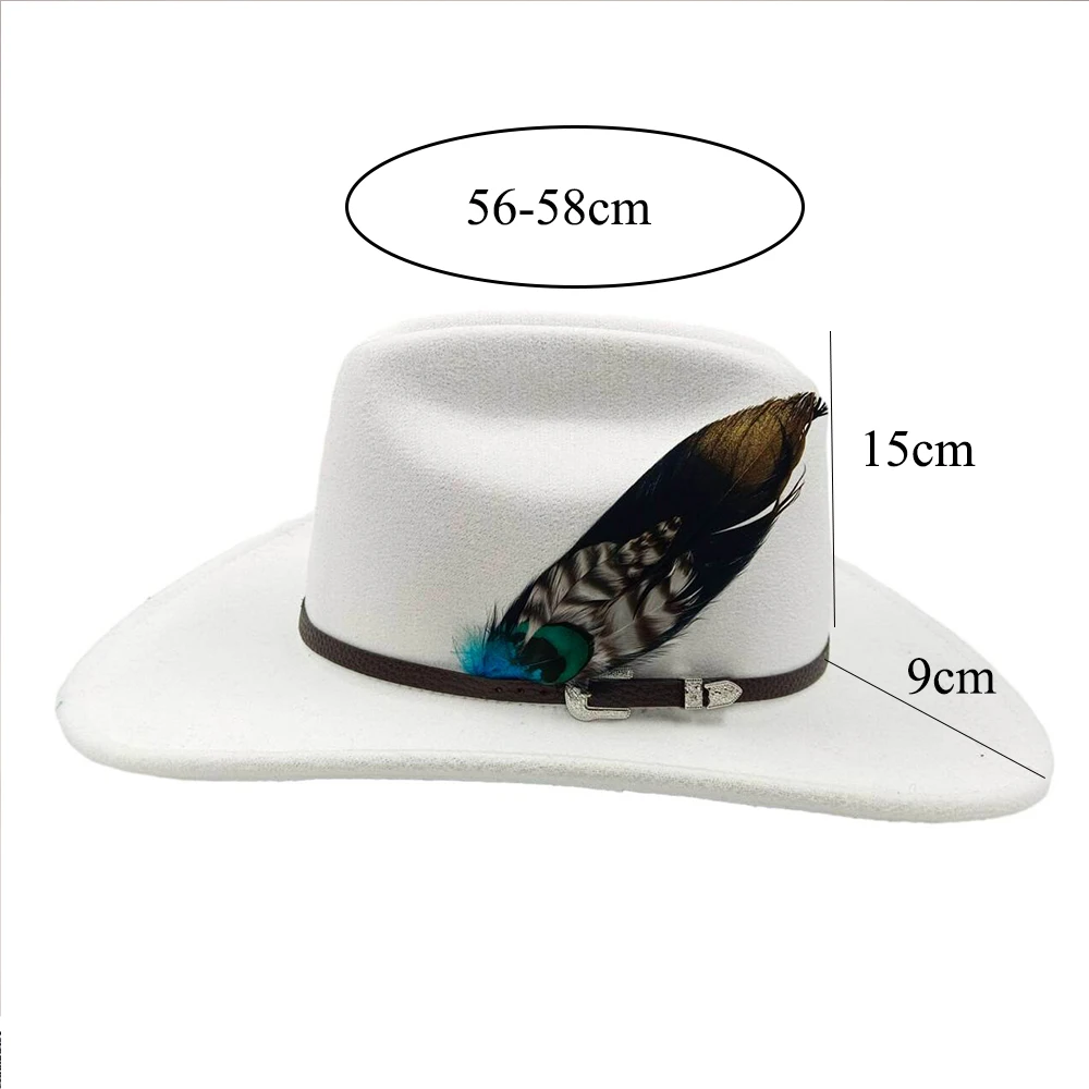 Fedora Hat Big Brim Women's Men's Western Cowboy Hat Gentleman Retro Jazz Hat Cowboy Leather Bell Church Wide Brim Hat