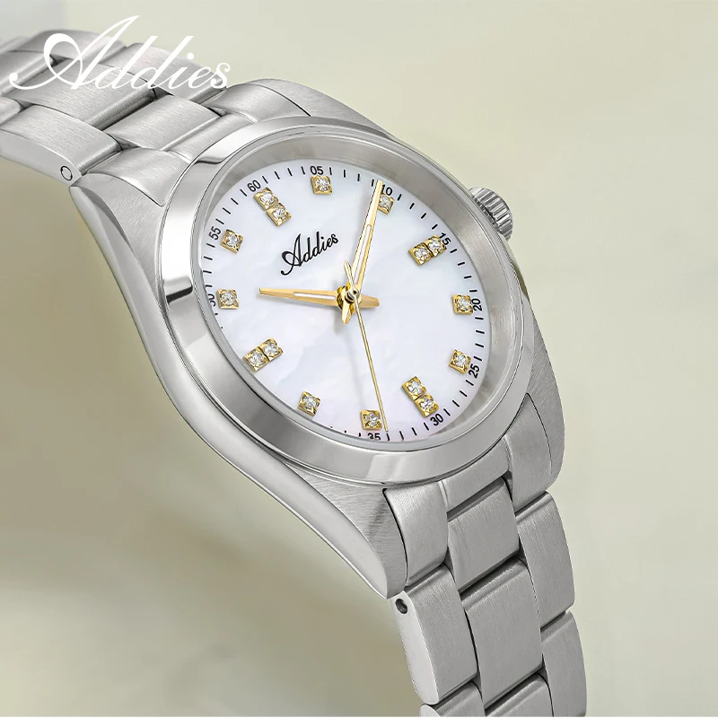 ADDIES Women's Luxury Watch 31mm Mother of Pearl Dial Diamond Sapphire Glass Stainless Steel Quartz Watch Elegant Ladies Watches