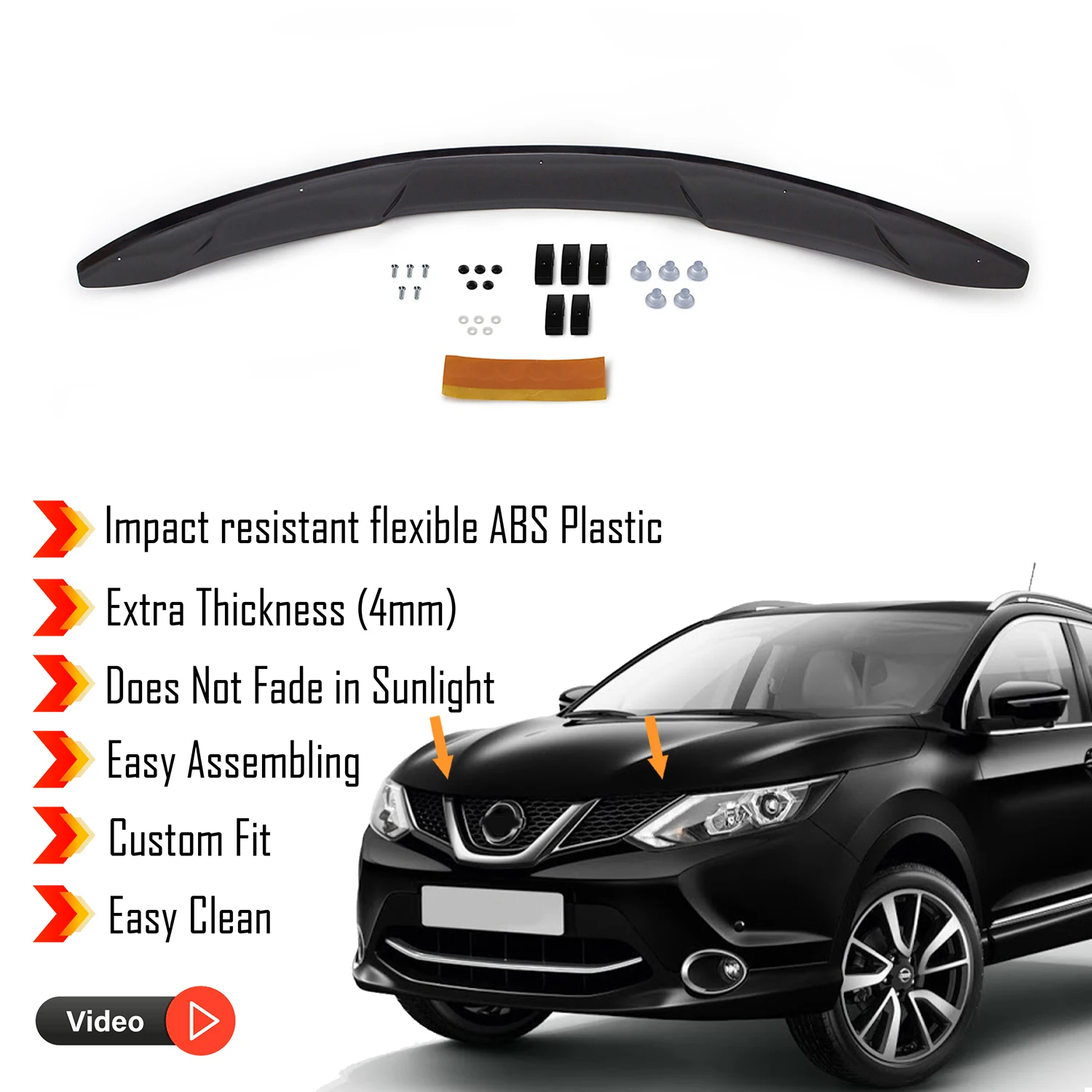 

Hood Deflector Guard for Nissan Qashqai (2014-2016) Bug Shield Bonnet Protector / 4 mm thickness and ultra-durable material