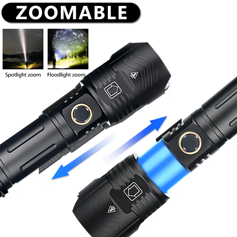 9000000LM NEW LED Flashlight XHP360 600W Tactical Flashlights USB Rechargeable Torch Light 6000Meter Shot Zoom Lantern Waterproo