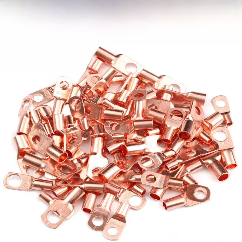 Connecteurs de fil à anneau de cosse en cuivre, câble nu, Terminal à sertir électrique SC6-5 SC10-10 SC16-10 SC25-10 SC35-8 SC35-10, 10/50/100 pièces