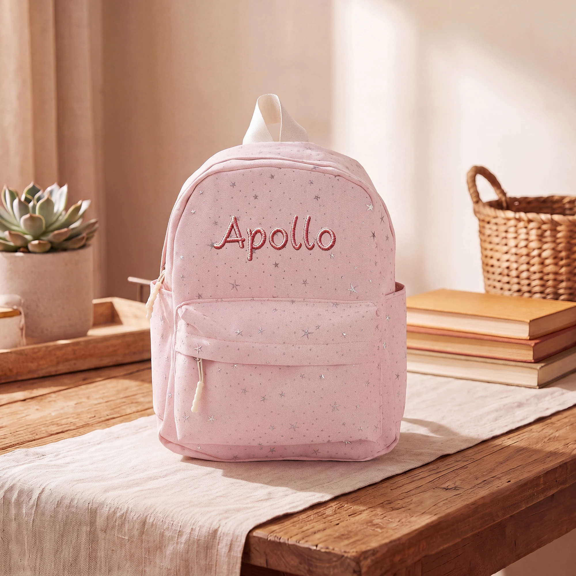 1pc Personalized Kids Backpack Custom Name Embroidery Silver Star Print Toddler School Bag Boys Girls Daycare Travel Baby Gift
