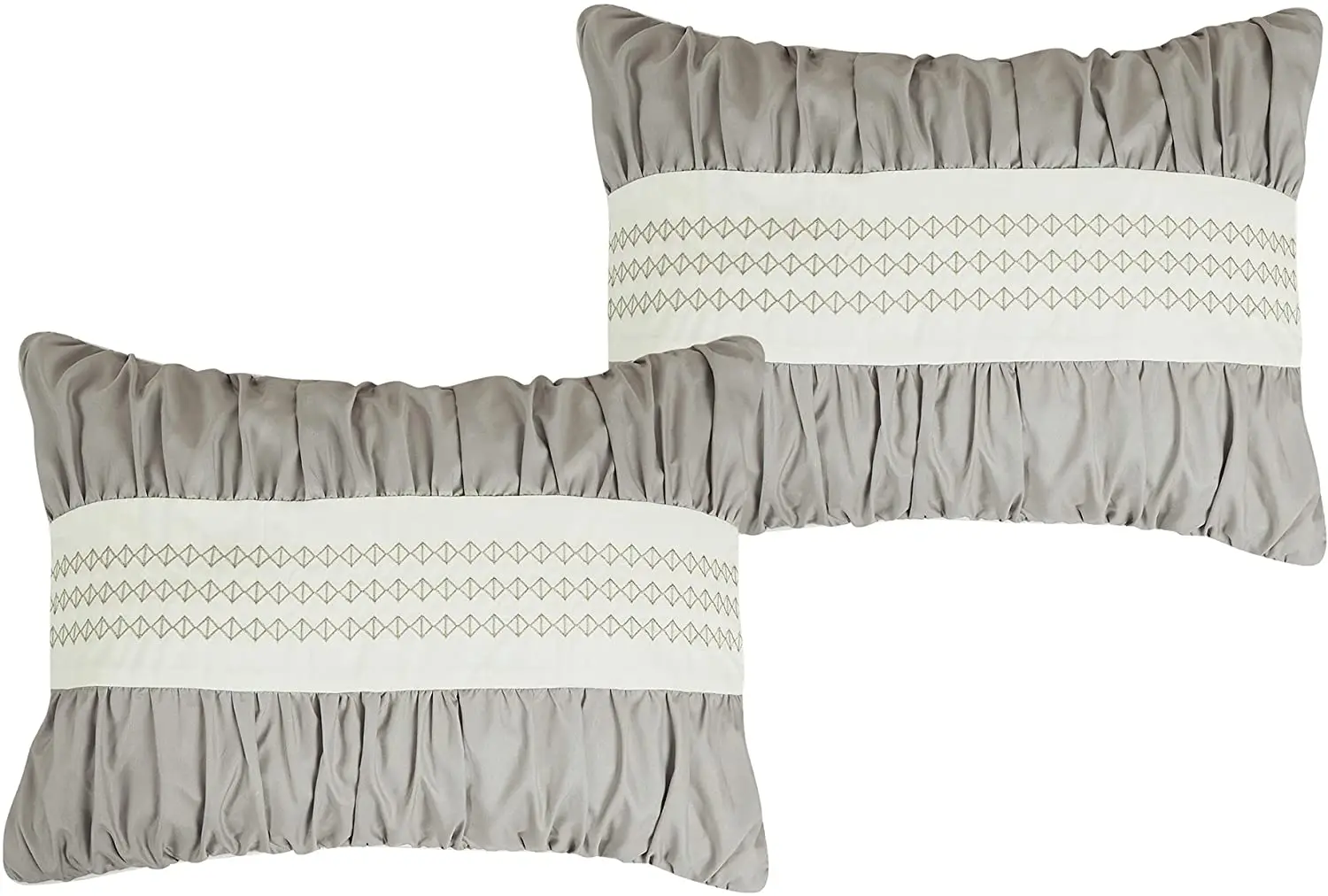 Ensemble de couette Queen de luxe gris, microcarence rayée, polyester, 7 pièces